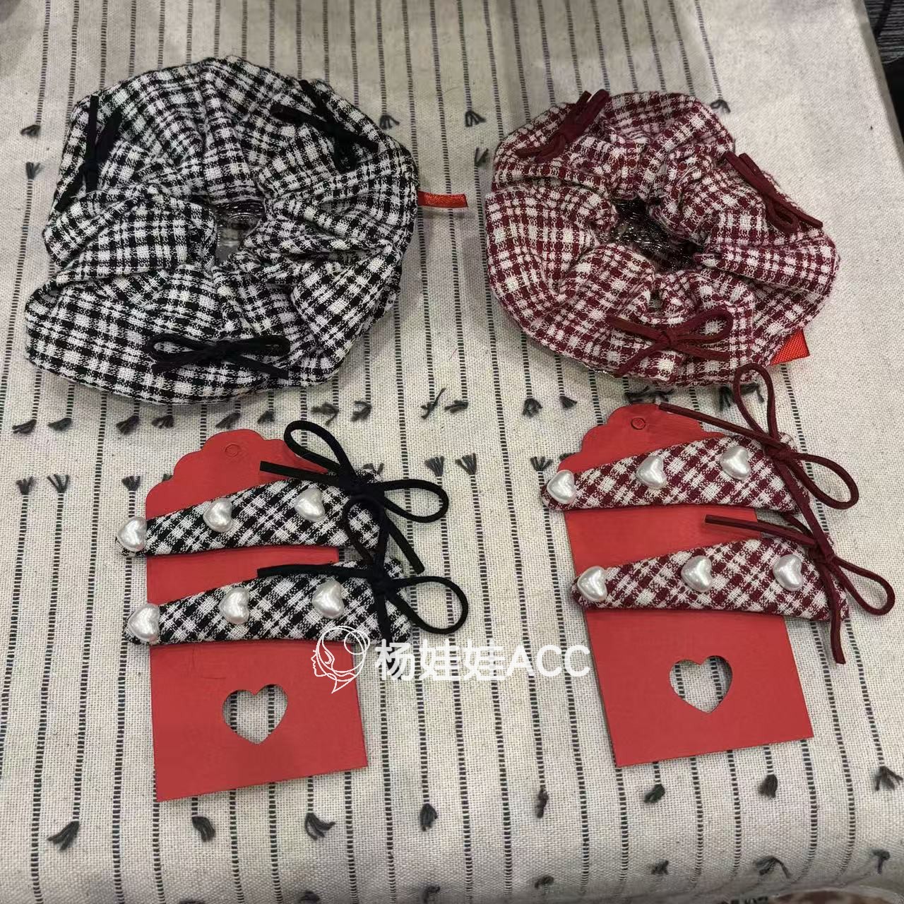 5120913韩国东大门Trois de LEI新款高级感格纹发圈掰掰夹发饰