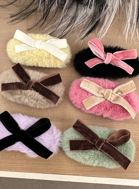 3103115韩国东大门Reina丝绒蝴蝶结毛绒掰掰夹高级感秋冬款发夹