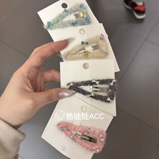 611104韩国东大门papa新款高级感精致毛线蝴蝶结水钻掰掰夹发夹