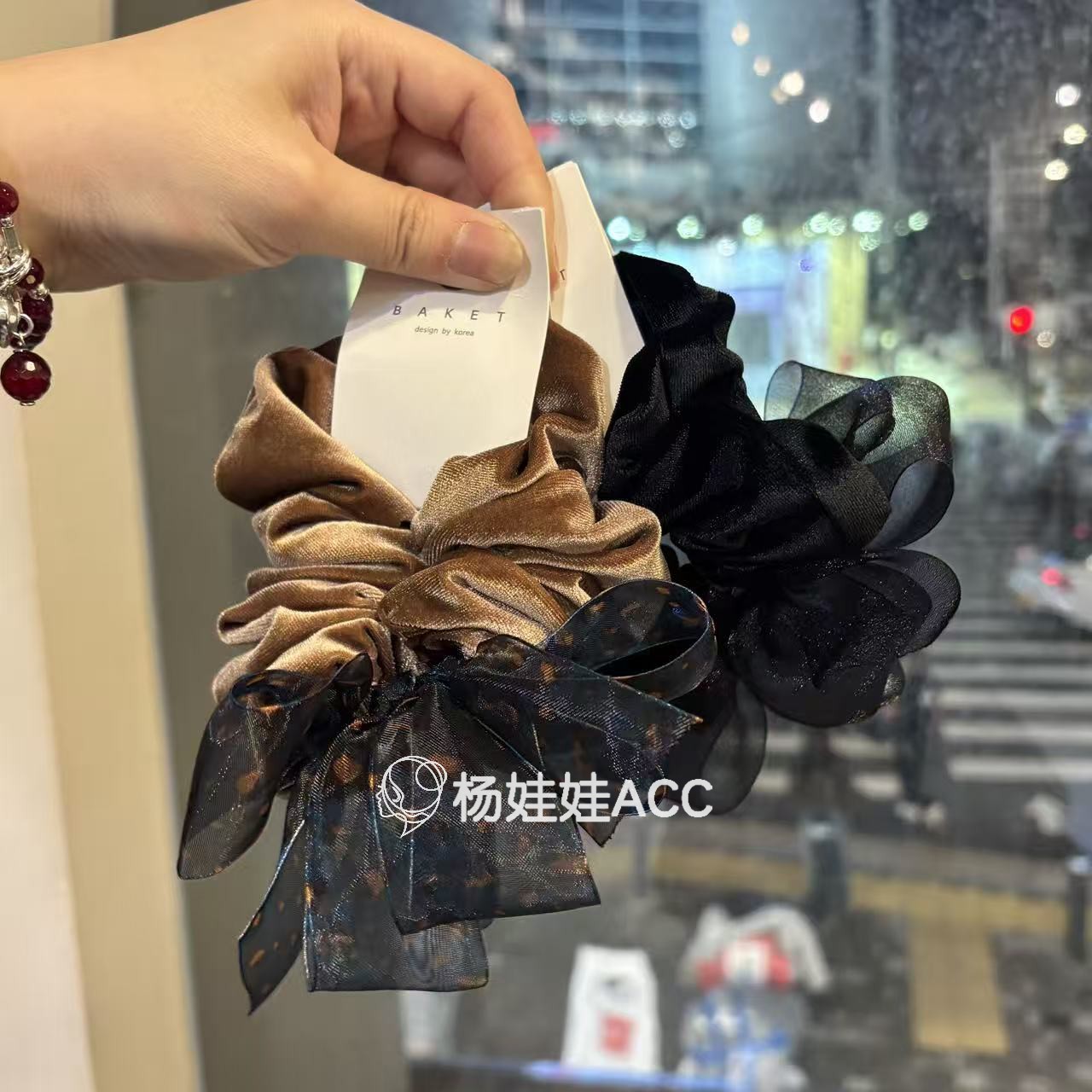 5112805韩国东大门Baket新款高级感精致复古百搭蝴蝶结纱纱大肠圈