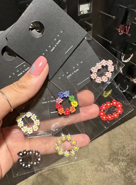 彩色串珠小花弹力绳戒指