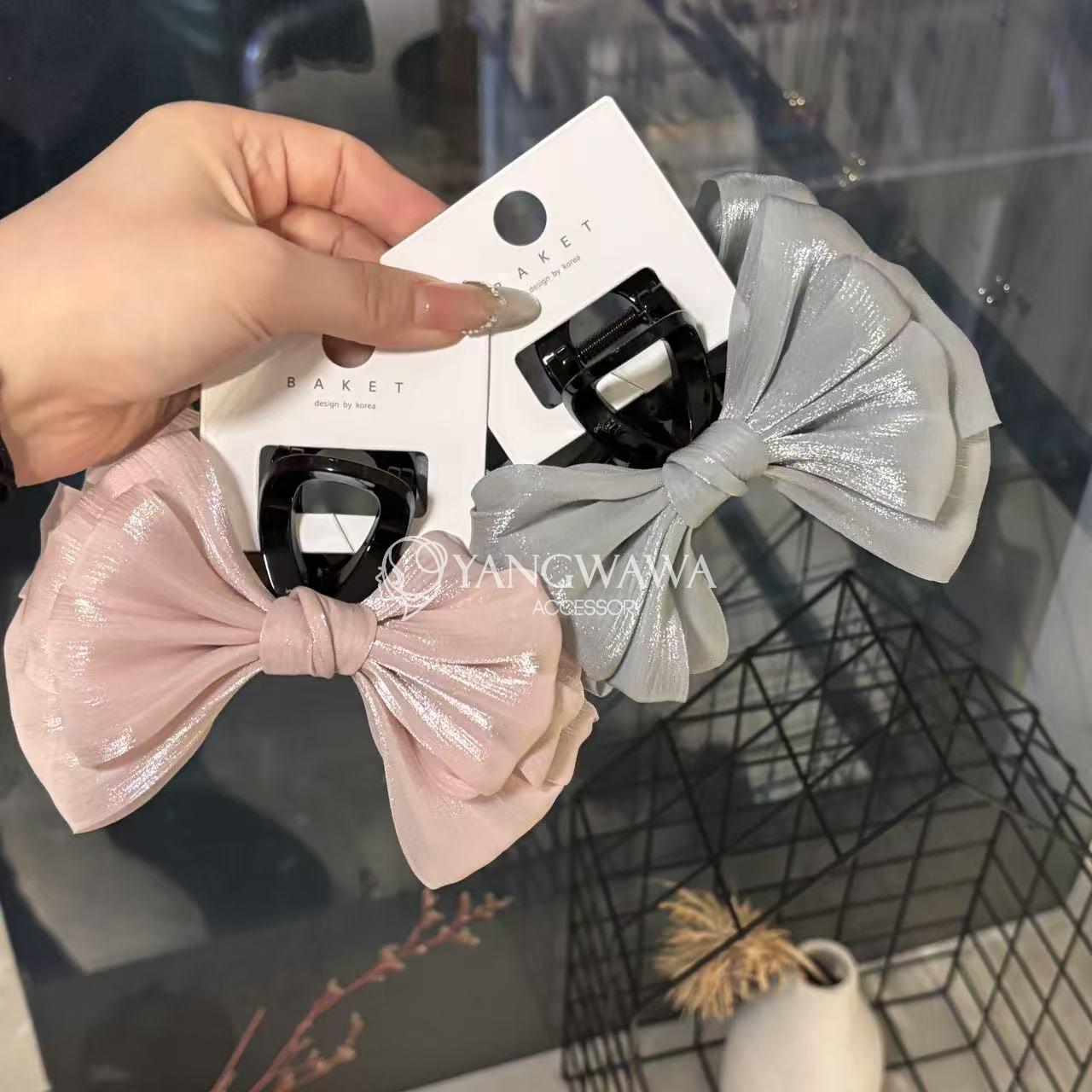541126韩国东大门Baket高级感多层蝴蝶结欧根纱抓夹发夹