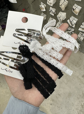 43529韩国东大门miss蕾丝蝴蝶结两件套高级感甜美百搭掰掰夹发夹