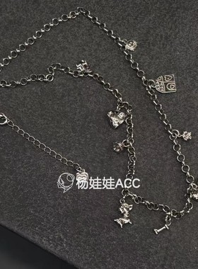 591707韩国东大门LEI通体纯银新款高级感爱心蝴蝶结小狗吊坠项链