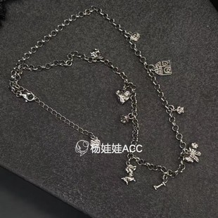 591707韩国东大门LEI通体纯银新款 高级感爱心蝴蝶结小狗吊坠项链