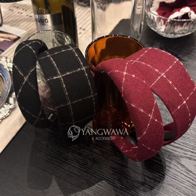 590901韩国东大门Trois de LEI新款高颅顶格子气质百搭发箍