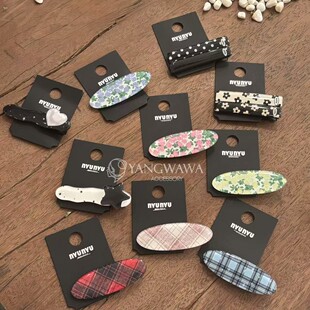 542826韩国东大门nyunyu新款鞠婧祎同款猫爱心星星格纹鸭嘴夹发夹