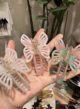 43840韩国东大门进口小金标醋酸蝴蝶发夹抓夹