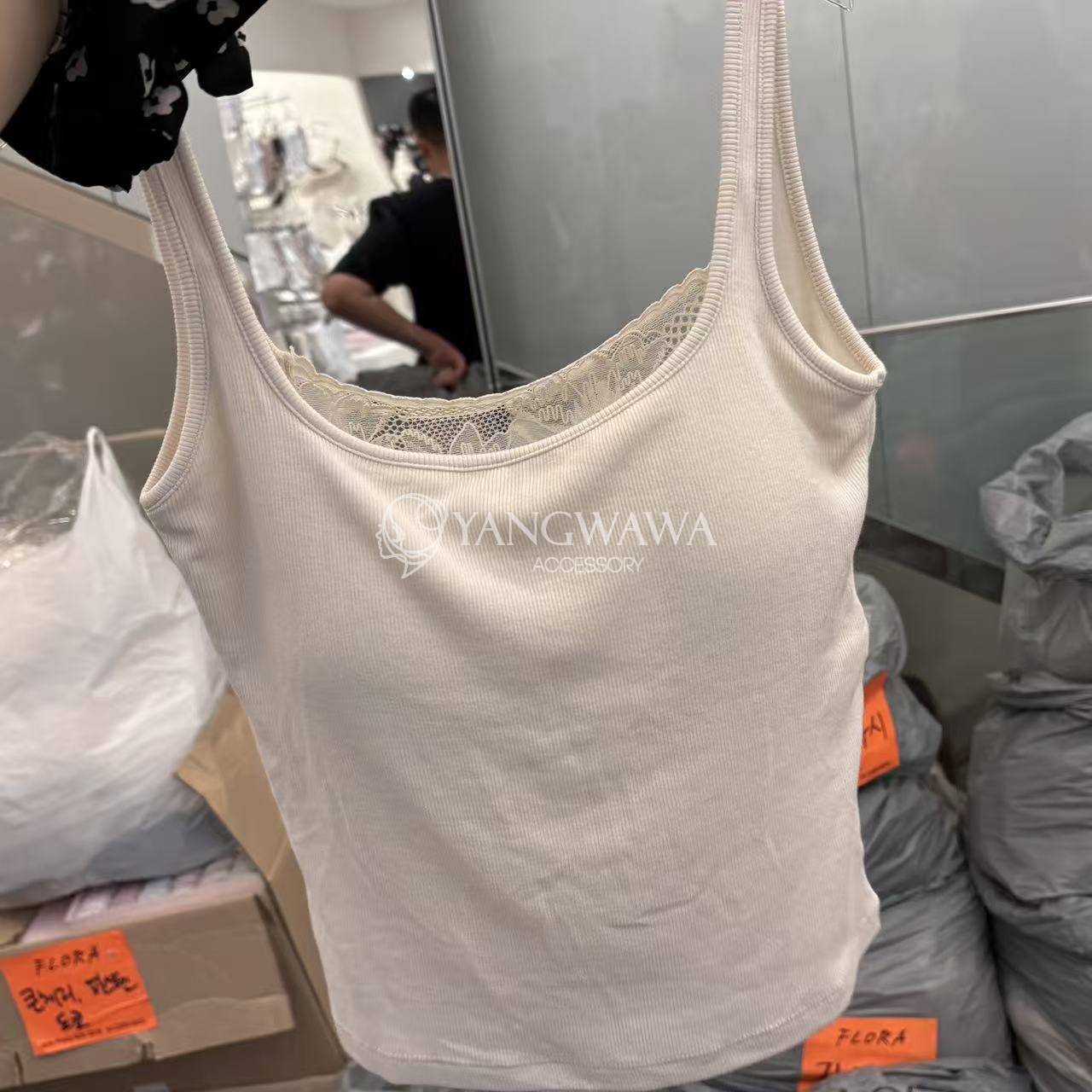 582518韩国东大门FLORA新款无袖背心文胸蕾丝花边打底超弹美背