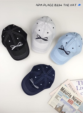 41238韩国东大门牛仔蝴蝶结棒球帽帽子