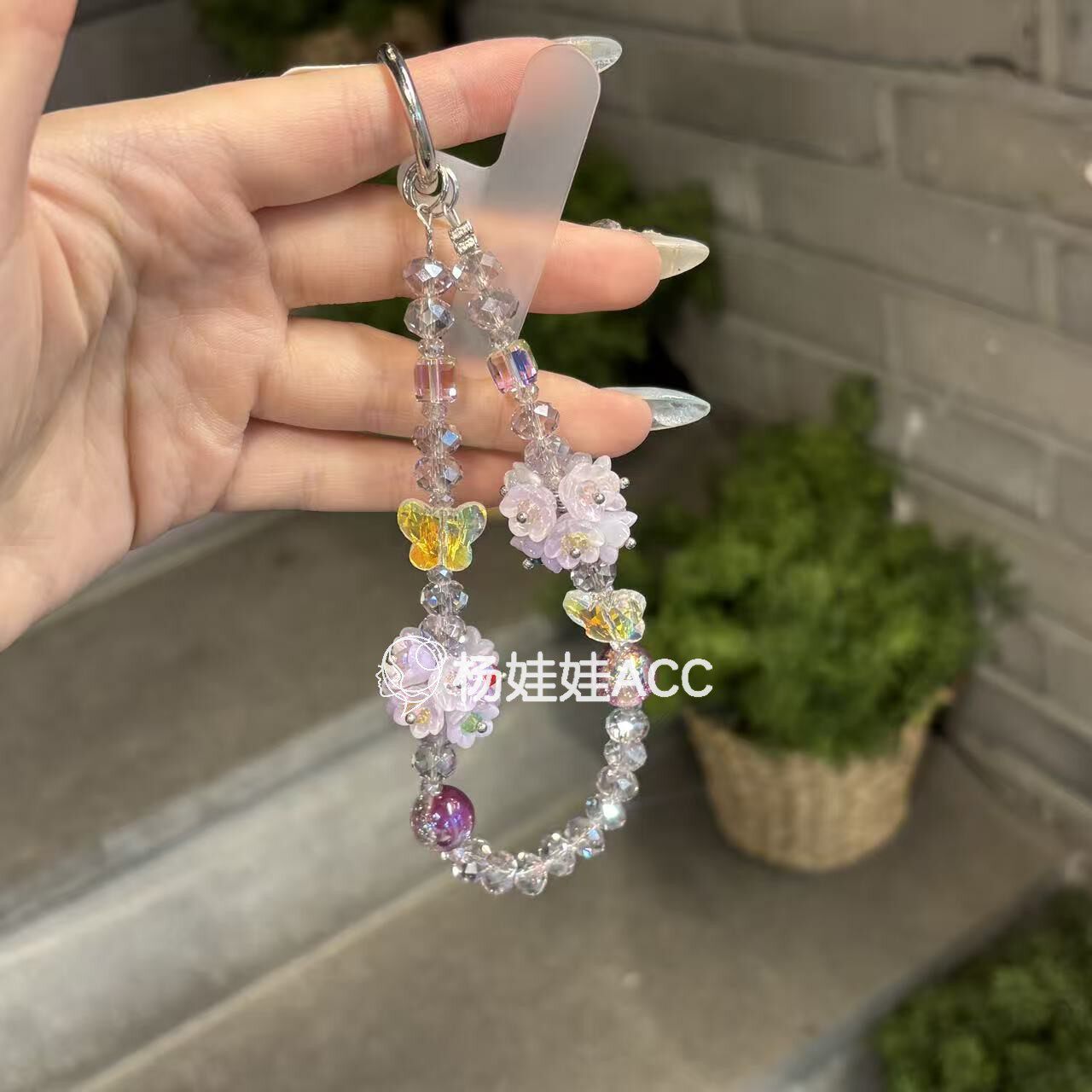 652104韩国东大门Baket新款彩色花朵水晶蝴蝶挂件