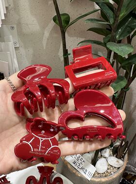 412017韩国进口小金标醋酸小抓夹新年红发夹半扎发抓