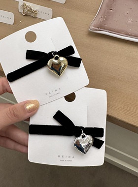 3101010韩国东大门丝绒蝴蝶结爱心吊坠高级感精致鸭嘴夹发夹