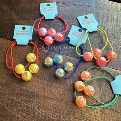 522009韩国东大门pom儿童两色珠珠球球两件套发绳发饰
