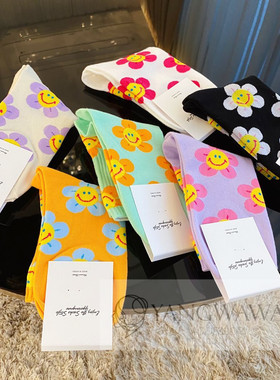 141602韩国东大门春夏泫雅风笑脸小花甜美可爱袜子花朵彩色女袜