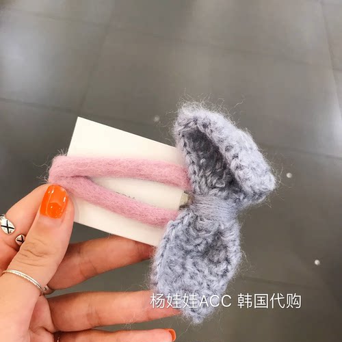 秋冬新款毛线蝴蝶结发夹bb夹边夹