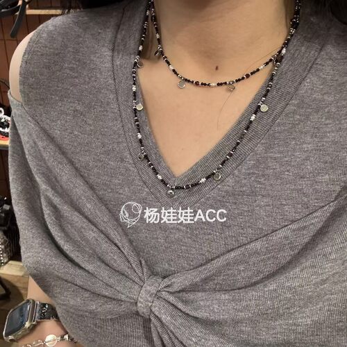 651309韩国东大门Trois de LEI新款高级感简约黑晶石合金项链手链