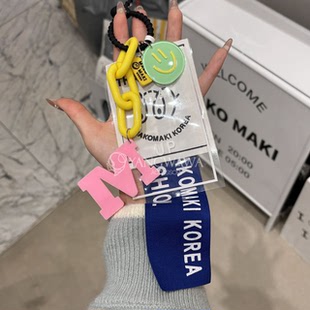 4122619韩国东大门makomaki布艺字母撞色时尚包包挂件包链