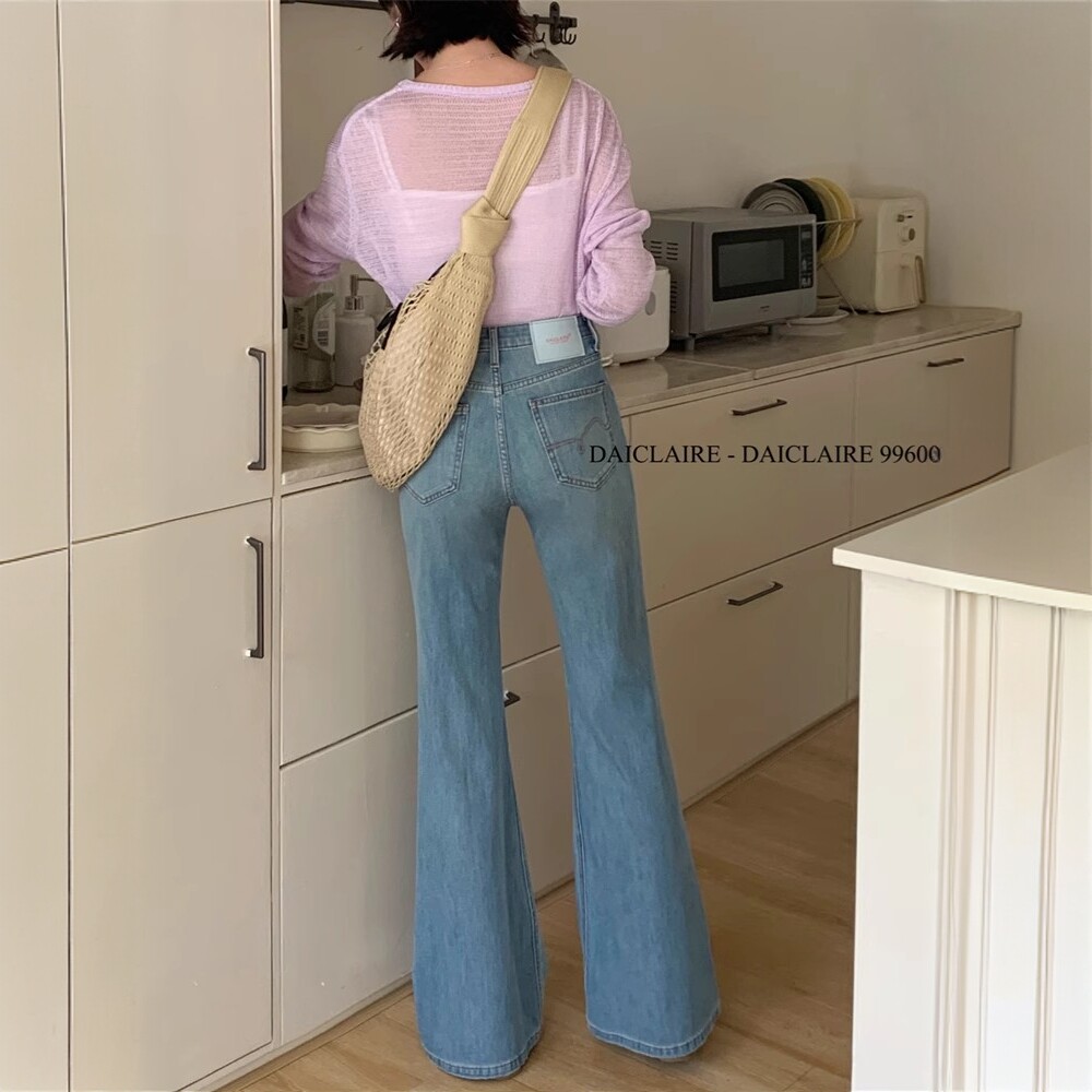 代嘉儿99600微喇牛仔裤女2025夏薄款鱼尾裤显瘦高腰蓝色喇叭长裤