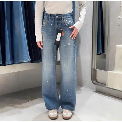 代嘉儿K303爆闪直筒牛仔裤女春小个子阔腿裤高腰无弹满钻拖地甩裤