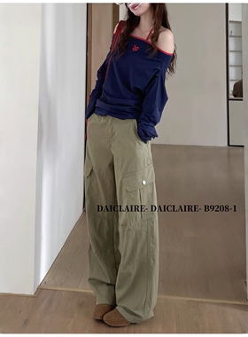 代嘉儿B9208-3阔腿工装裤女2026春款卡其高腰美式宽松无弹休闲裤