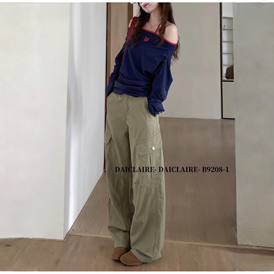 代嘉儿B9208-3阔腿工装裤女2026春款卡其高腰美式宽松无弹休闲裤
