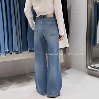 代嘉儿森调88151时尚磨破牛仔裤女2026春韩版蓝色阔腿弹力筒喇裤