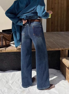 爆犀牛加绒加厚直筒牛仔裤女2025冬韩版百搭显瘦窄版阔腿裤25834