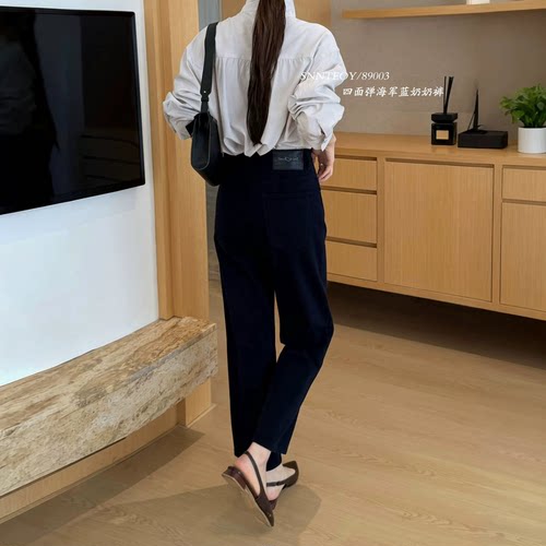代嘉儿森调89003直筒牛仔裤女2026秋深蓝色阔腿裤高腰九分奶奶裤