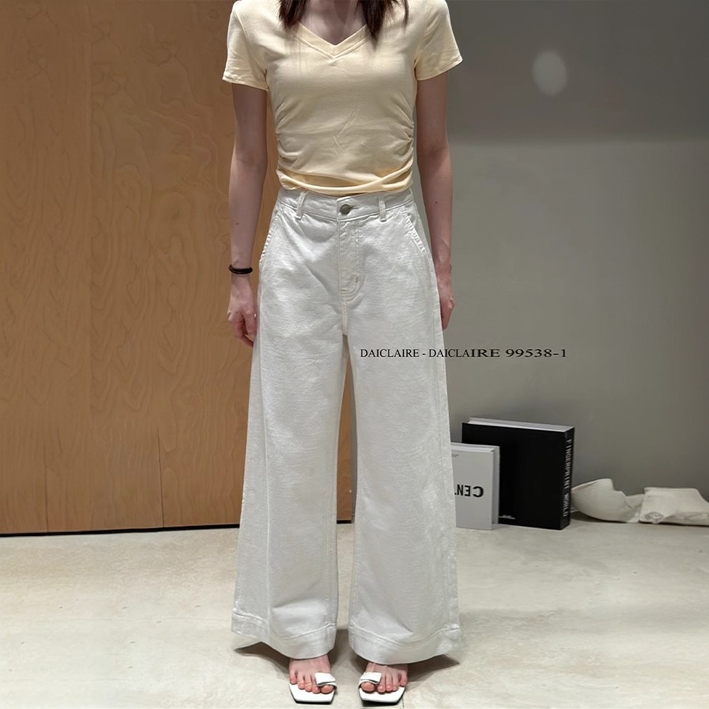 代嘉儿99538-1白色无弹阔腿牛仔裤女士夏季薄款显瘦高腰十分甩裤