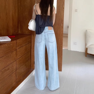代嘉儿B9825牛仔裤女2026夏薄款阔腿裤子浅蓝色高腰显瘦无弹甩裤