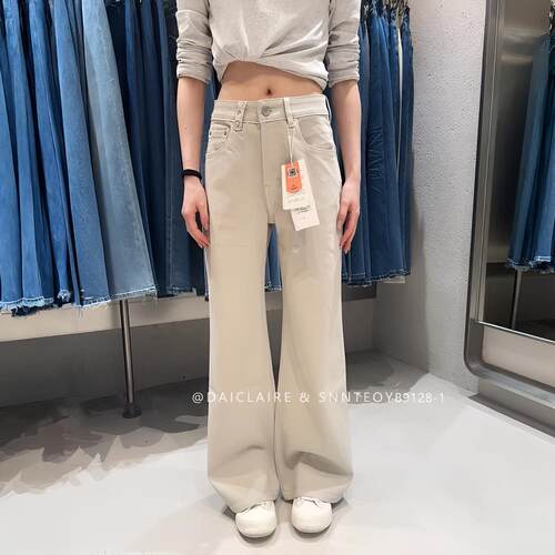 代嘉儿B9128-1阔腿牛仔裤女2026春新款奶茶色高腰显瘦弹力筒喇裤