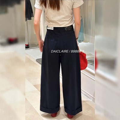 代嘉儿B9866-3休闲裤女2026夏薄户外风藏青色高腰翻边无弹工装裤
