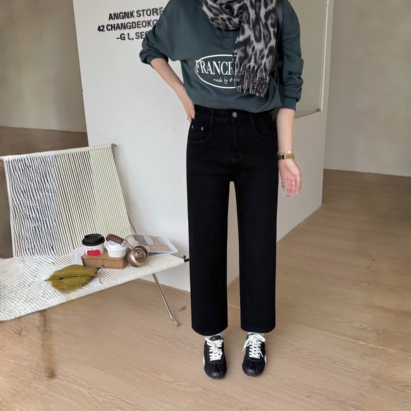 爆犀牛加绒保暖直筒牛仔裤女冬小个子烟管裤显瘦九分法棍裤25732