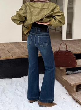 爆犀牛25829冬季加绒保暖微喇叭牛仔裤女高腰显瘦裤子弹力筒喇裤