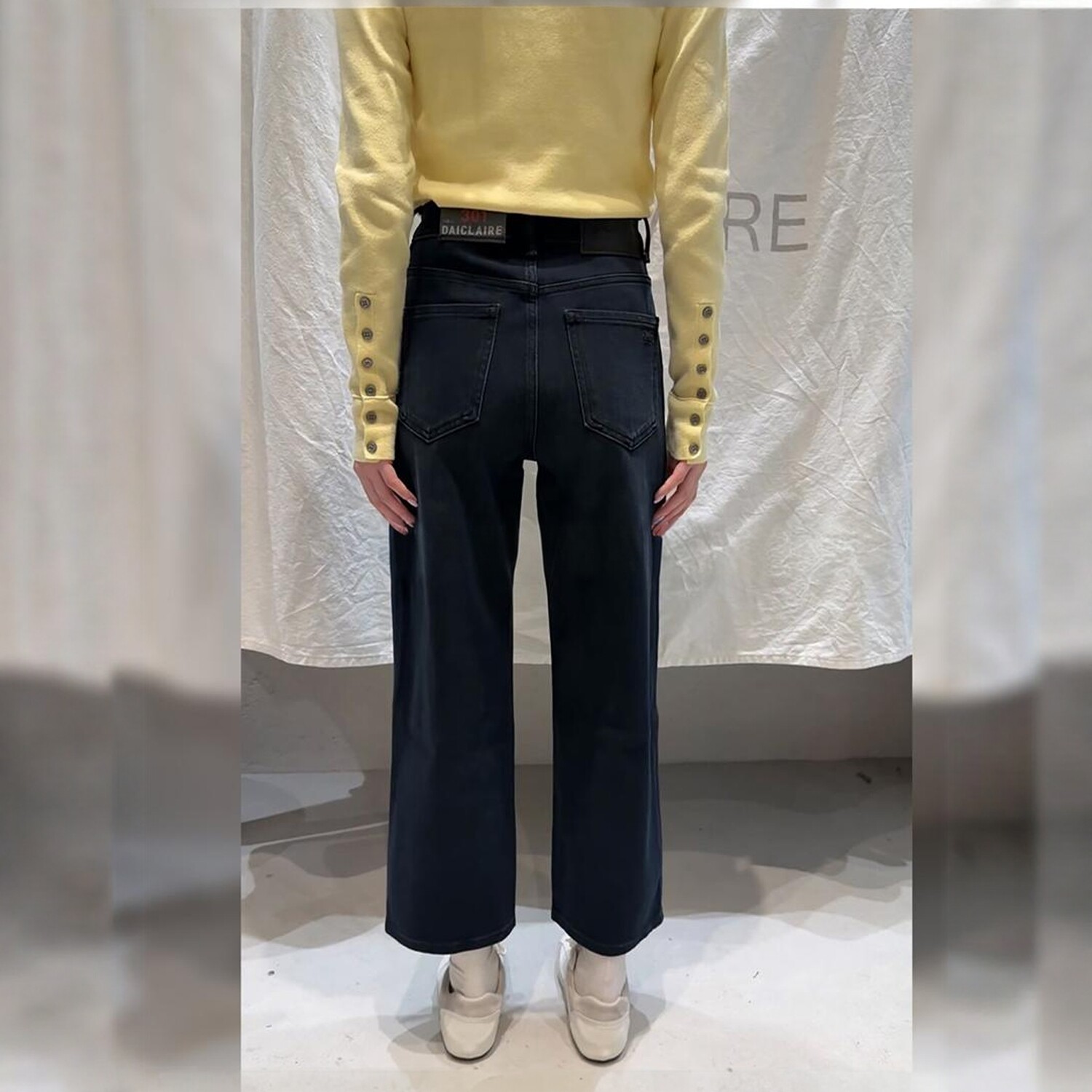 代嘉儿牛仔裤女L350秋宽松蓝灰色九分烟管直筒裤四面弹显瘦法棍裤