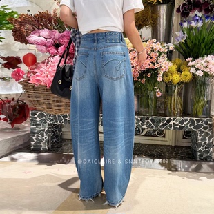 代嘉儿B9808直筒牛仔裤女2026夏薄款蓝色阔腿裤高腰无弹弯刀裤子