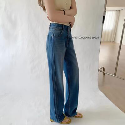 代嘉儿春季爆款B9221窄版直筒牛仔裤女士高腰显瘦弹力拖地阔腿裤