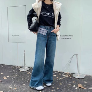 复古蓝色屁帘无弹筒喇甩裤 代嘉儿A9682特绒阔腿牛仔裤 女2025冬季