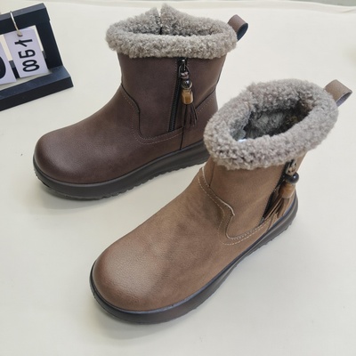 2025冬季丑萌泰迪雪地靴厚底加绒磨砂皮毛毛鞋大棉靴大码中短靴女