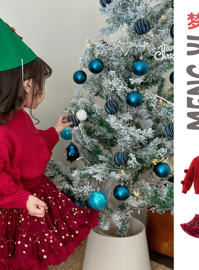 女童tutu裙套装秋冬儿童圣诞节红色星星蓬蓬裙女宝搭配毛衣突突裙