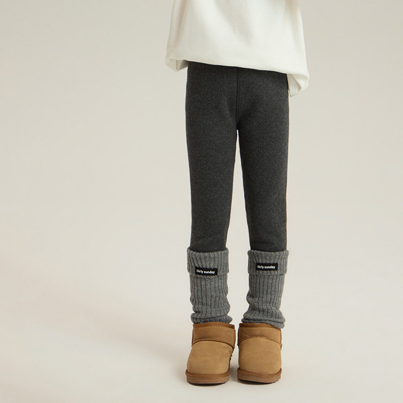 女童高弹一体绒打底裤冬季加厚紧身裤儿童韩版纯色加绒弹力裤百搭