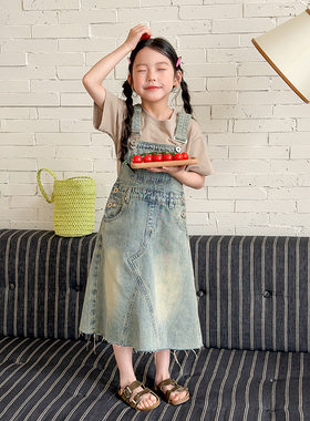 艾摩贝贝女童夏季牛仔背带裙