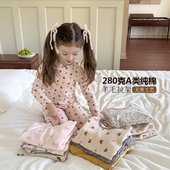 儿童无骨秋衣秋裤 套装 A类纯棉280g羊毛拉架家居服男女童磨毛睡衣