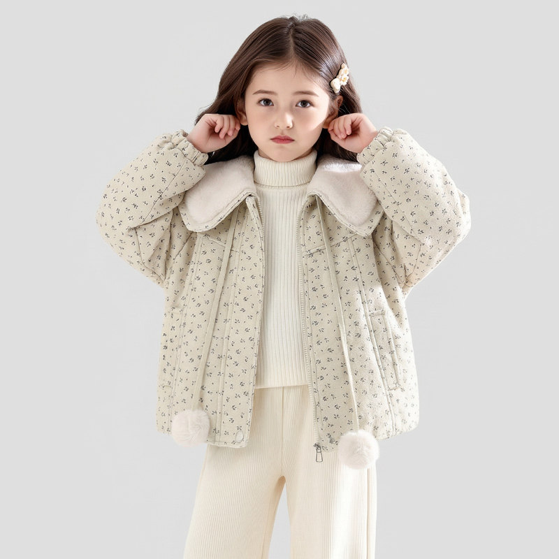 女童冬季加绒加厚碎花棉服