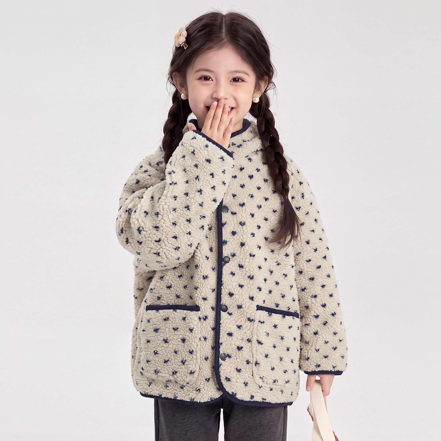 秋冬女童加厚羊羔绒连帽棉服