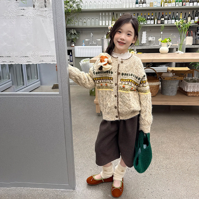 女童费尔岛提花秋冬针织开衫