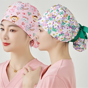 女医生护士帽全棉印花长发国外防尘防落发美容餐饮牙科口腔工作帽