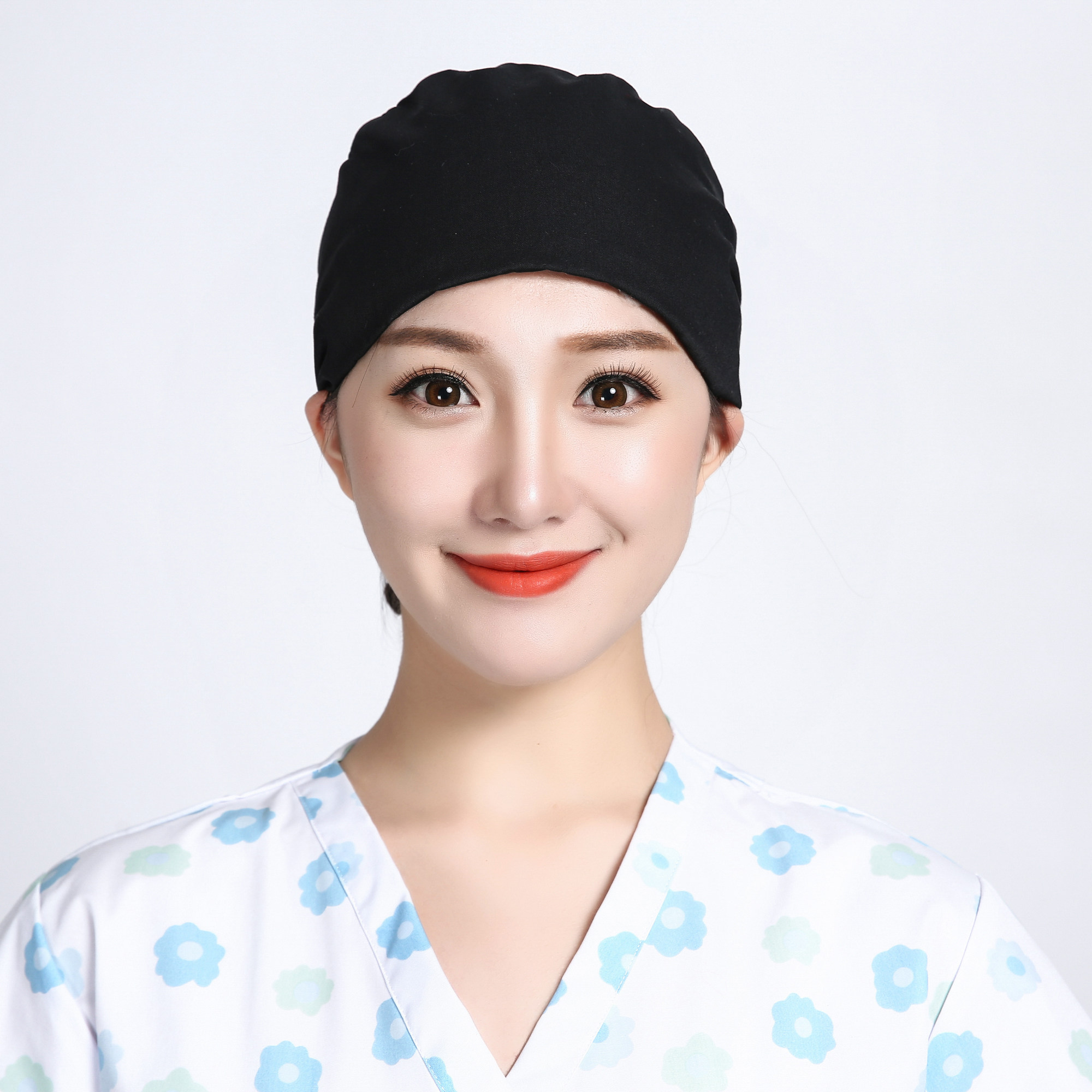 巧护士 黑色系带葫芦帽涤棉男女手术室包头防尘实验室工作帽子