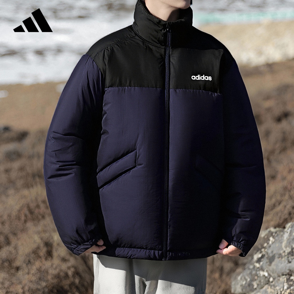 Adidas阿迪达斯鸭绒羽绒服男户外加厚保暖立领羽绒夹克外套JL8260